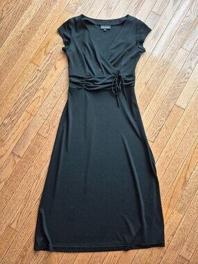 J. Michaels Black Faux Wrap Dress W/ruched Waistline 8